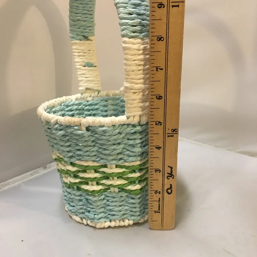 Woven Paper Rope Basket Kids OS Blue White Green Easter Spring Decor Storage